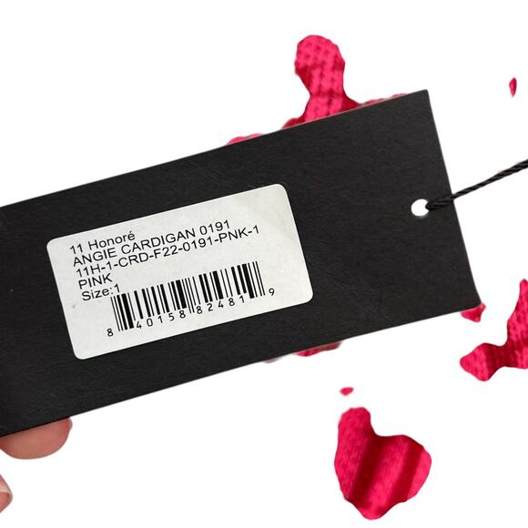 11 Honore Angie Cardigan Sweater 11h Monogram Print Pink Plus Size 1 14-16 - Picture 11 of 13